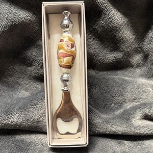 In original box Morano art glass bottle opener white brown gold